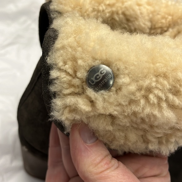 UGG Lynnea Shearling Studded Boots, Charcoal gray suede, wooden heels - Picture 2 of 12